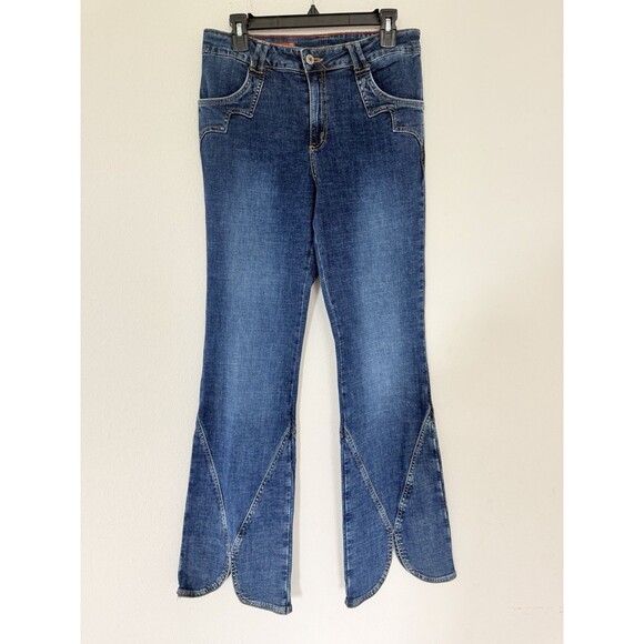 Mu Denim - Y2K Mu Jeans Size 12 Western Cowgirl Split Hem Flare Jeans Rodeo Boho Festival